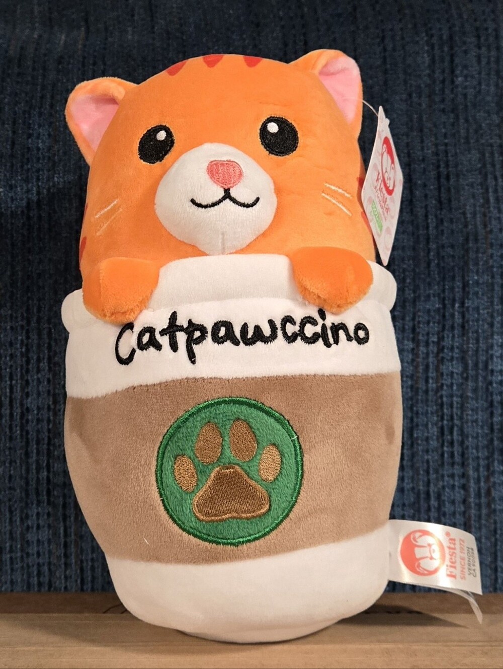 Fiesta Plush Toy Catpawccino Orange Cat Coffee Cup Plush NWT